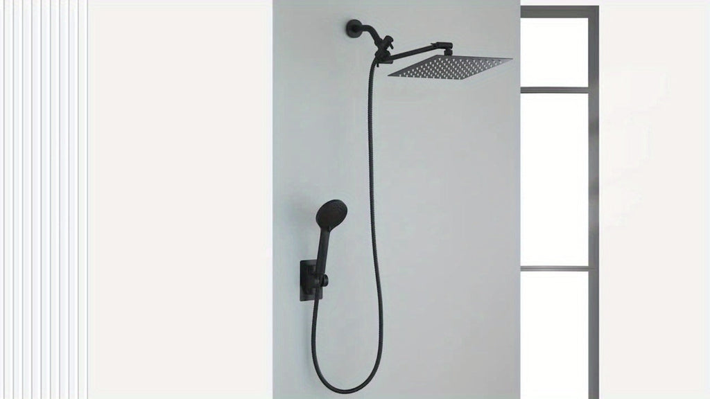 Rainfall Handheld Shower Combo 9-Setting – High Pressure 11" Extension Arm Leak-Proof Wall Mount 8 10 12 Inch Chrome Black