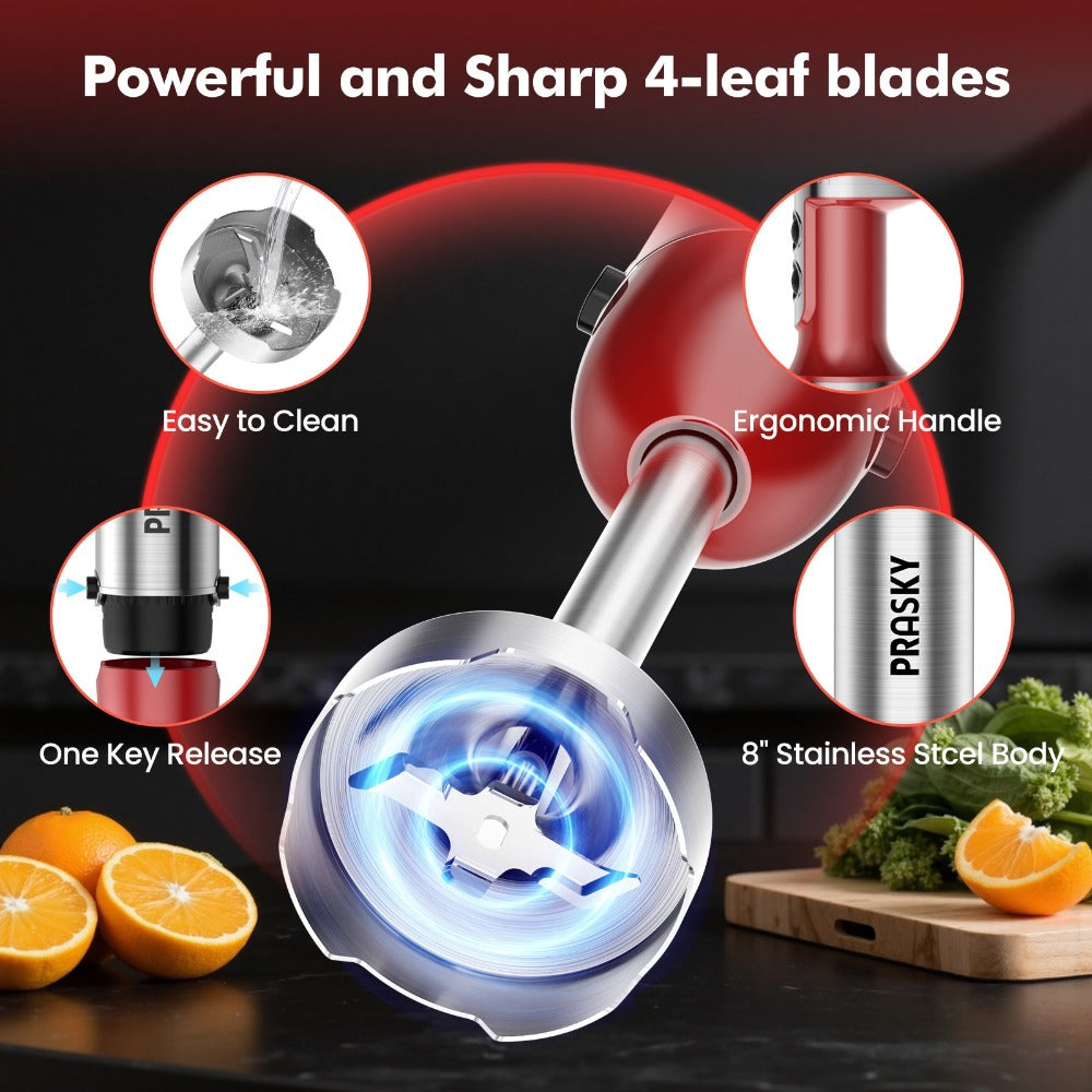 Immersion Blender with Meat Chopper and Measuring Cup Attachments