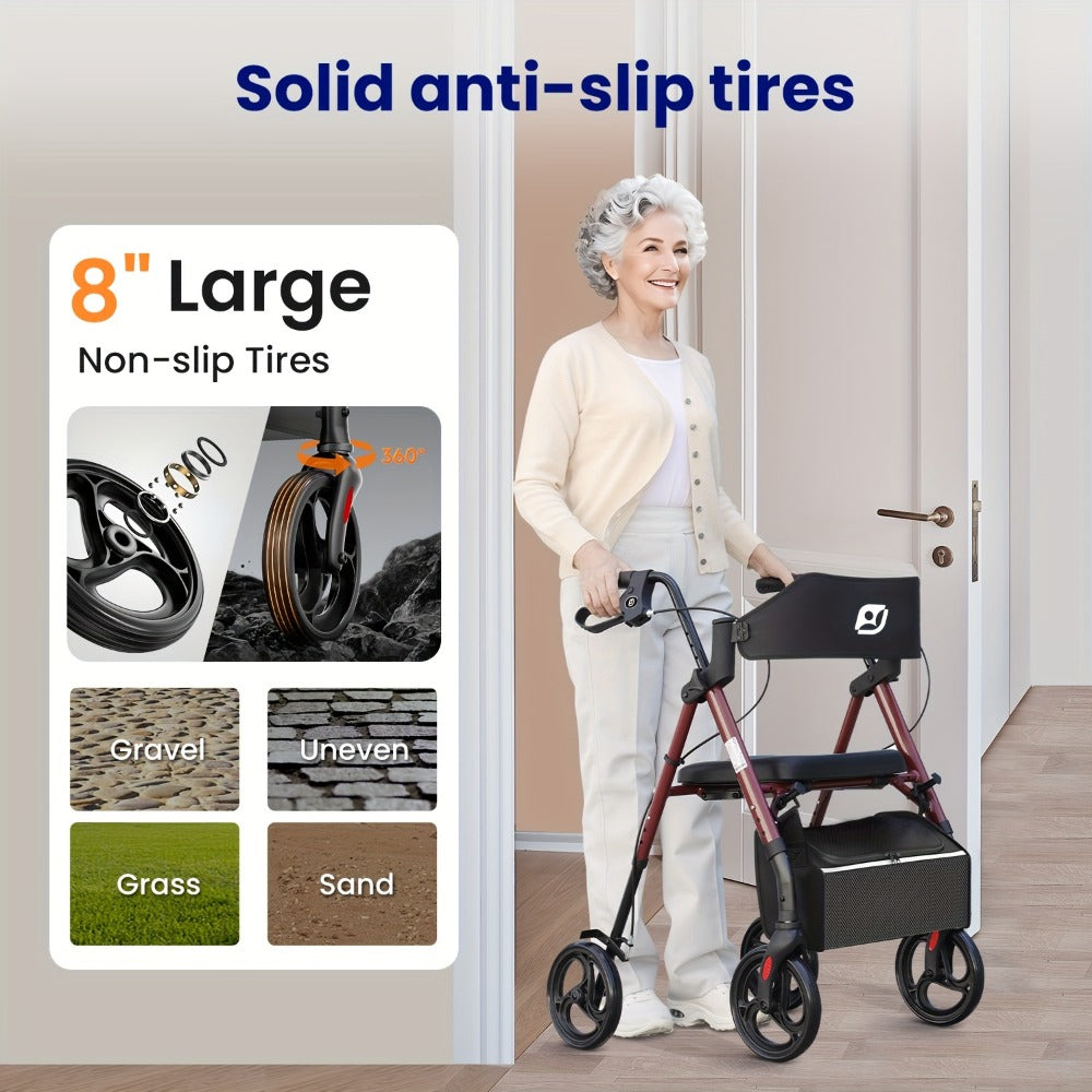 Rollator Walkers For Seniors with Ergonomic Backrest and Dual Adjustable Height