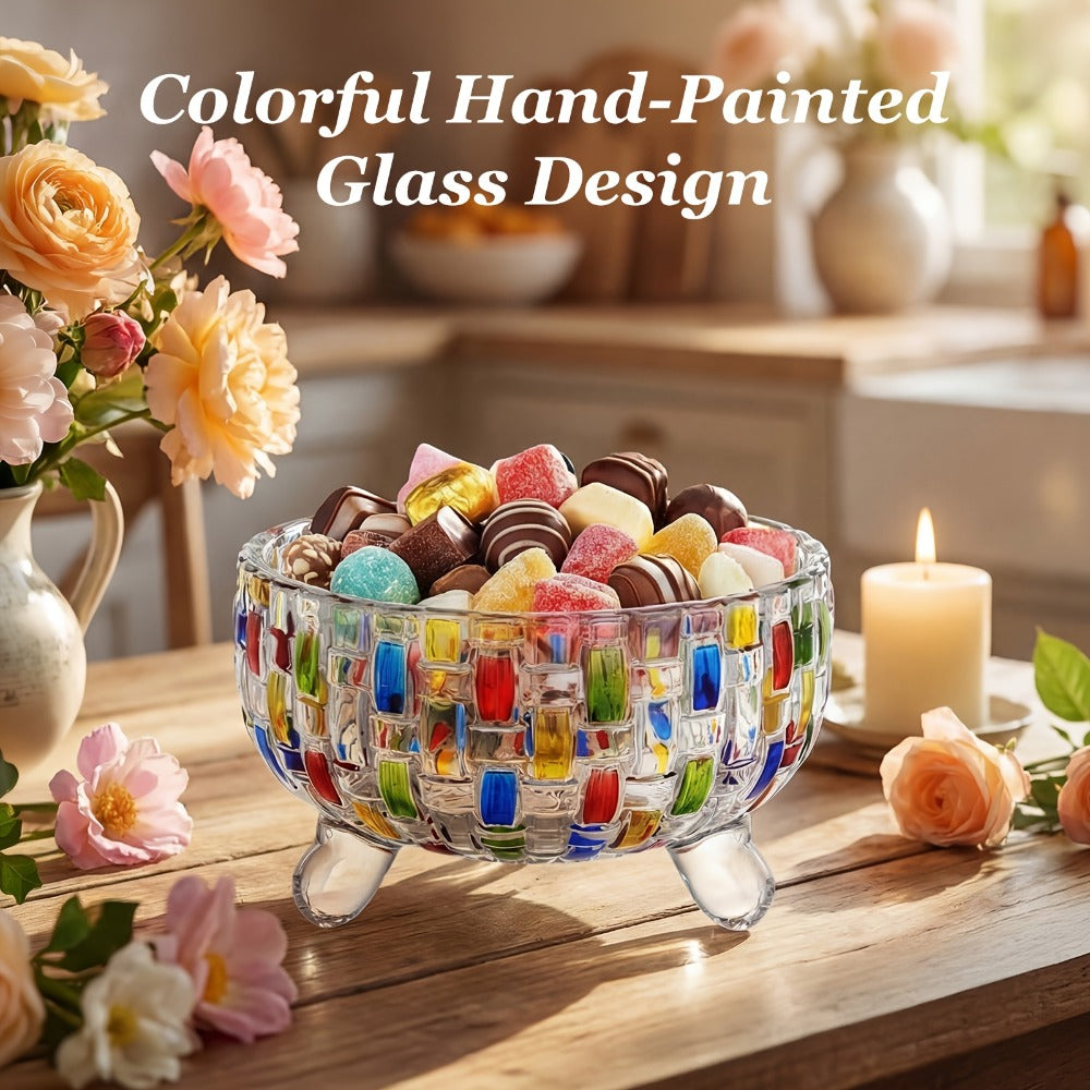 Crystal Glass Candy Dish with Lid and Tongs for Family and Friends