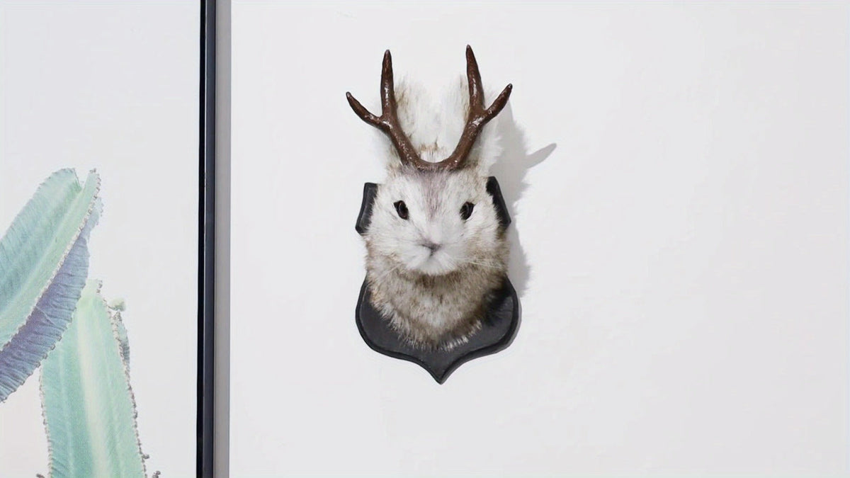 Jackalope Wall Mount Faux Taxidermy Rabbit Head with Antlers - Whimsical 3D Resin Animal Wall Art for Home, Living Room & Office Decor | Retro Fauxidermy Gift for Birthday, Housewarming & Christmas