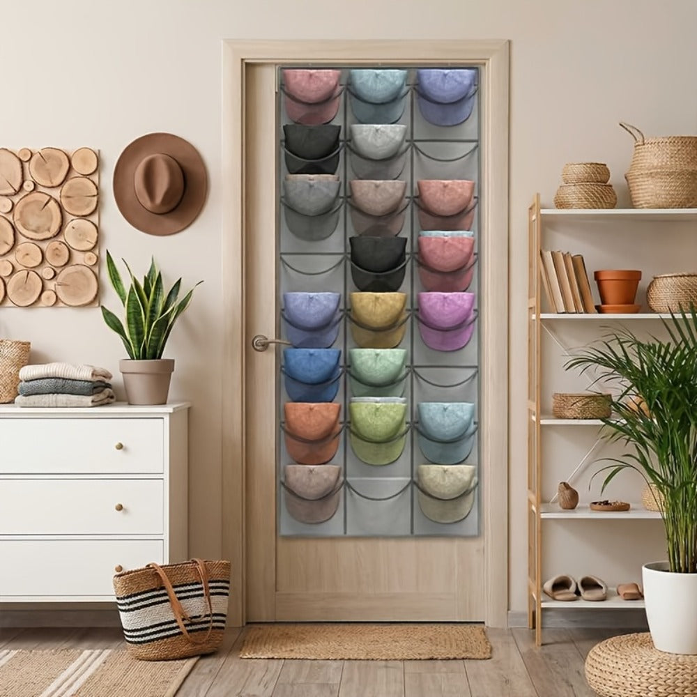 Hat Organizer, Baseball Cap Rack, Large Clear Pockets and 3 Hooks for Hat Storage Protection and Display in Closet