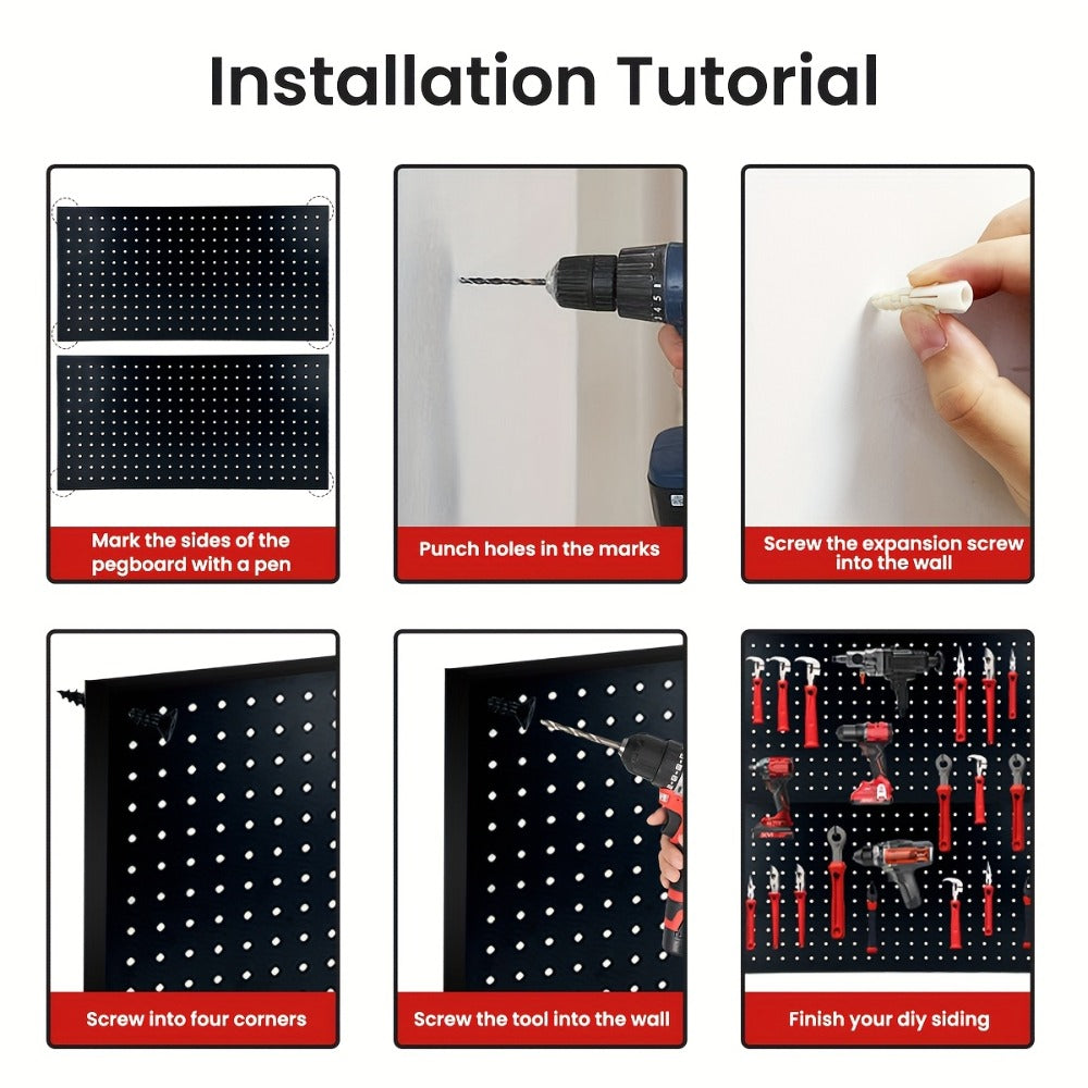 Pegboard Wall Panels in Heavy-Duty Steel, Two or Four-Pack Wall-Mounted Tool Organization for Garage Workshops
