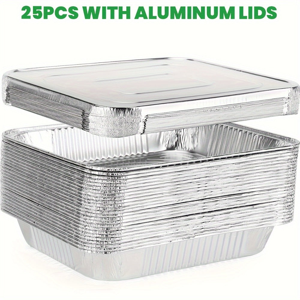 25 Pack Disposable Aluminum Pans with Lids for Roasting and Reheating