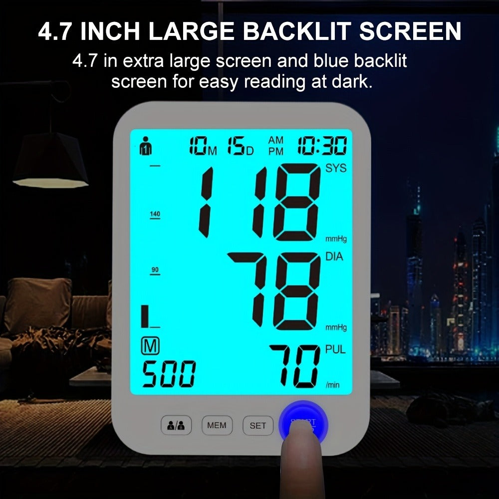 Upper Arm Blood Pressure Monitor with Large LED Backlit Screen for 2 Users