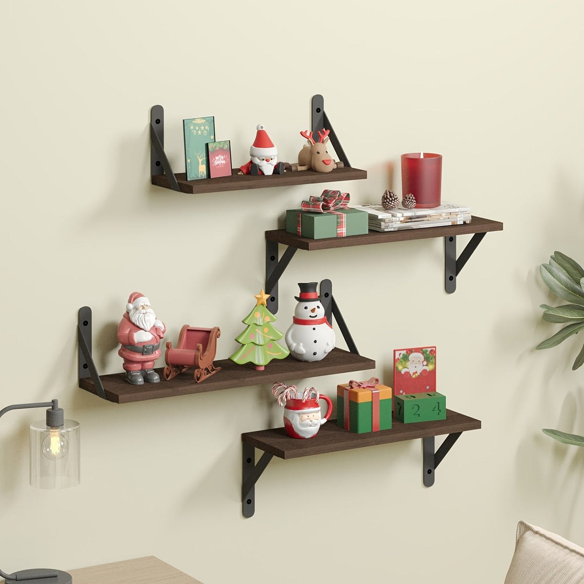 Floating Shelves Wall Mounted 4-Pack – Decorative Wall Shelves for Bedroom, Living Room, Bathroom & Plants, Home Storage Display Shelf for Books, Decor & Accessories, 4 Color Options