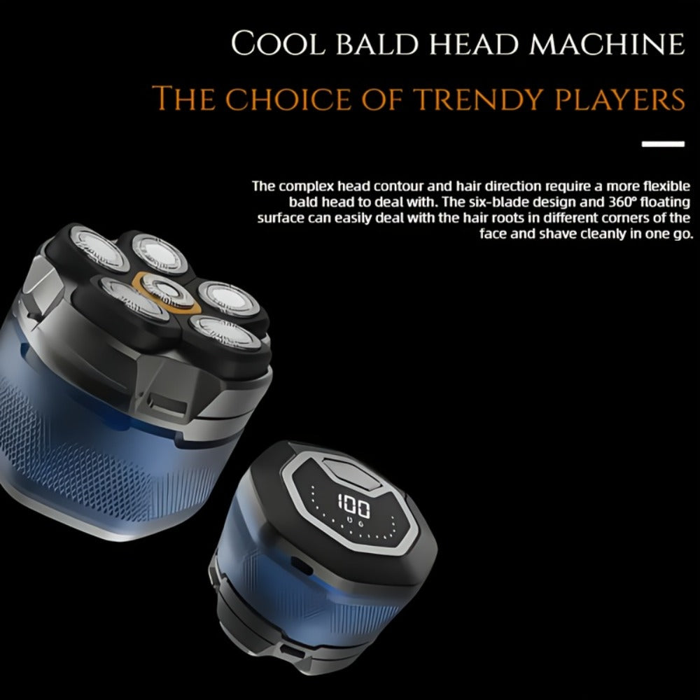 Head Shaver (6-Blade 1400mAh) for Bald Men in a USB-C Rechargeable Electric Razor Design with LED Display