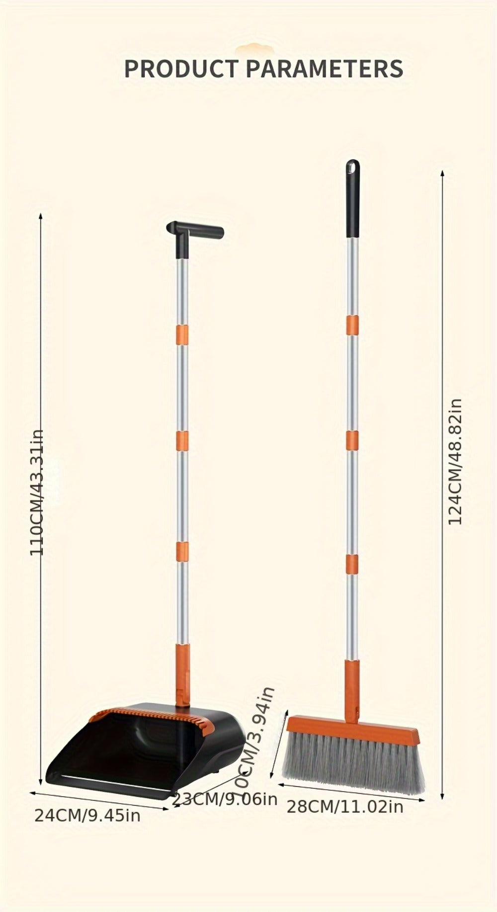 Broom And Dustpan Set with 50 Inch Extended Handle for Dust Hair Debris