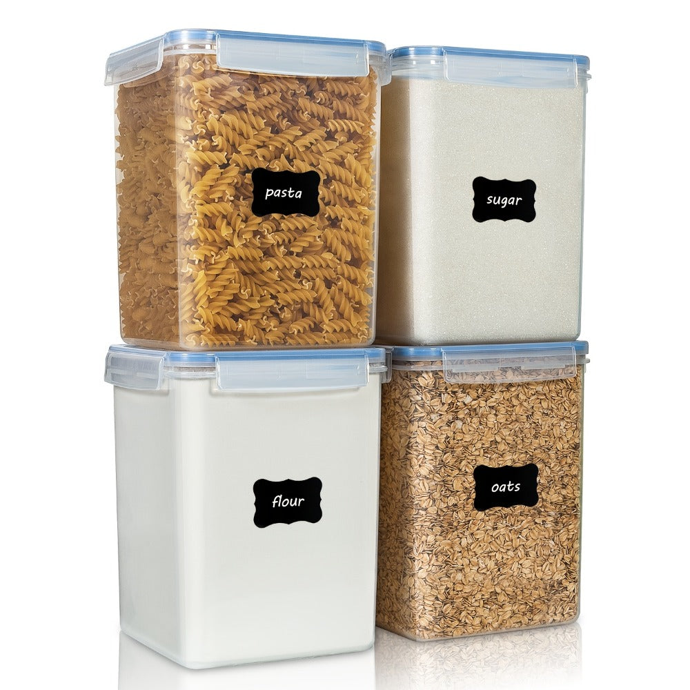 Food Storage Containers, Large Airtight Pantry Canisters 4 Pack, Lids for Flour Sugar Rice Cereal and Baking Supplies