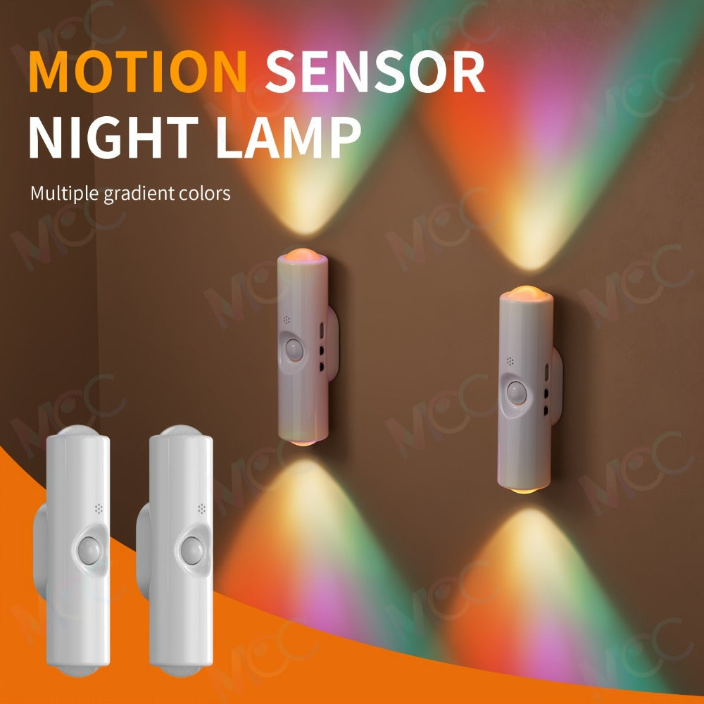 Night Light, LED Magnetic Dual Voice & Motion Sensor 9 Colors Dimmable, Drill-Free Magnetic Install for Hallway