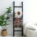Blanket Ladder 57 Inch Wood Freestanding Farmhouse Quilt & Towel Display Rack - Rustic Wooden Wall Leaning Holder for Living Room, Bedroom & Bathroom Decor, Available in Brown, Black & White