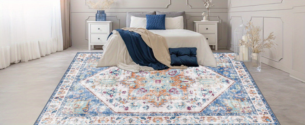 Vintage Persian Area Rug Machine Washable Non-Slip Non-Shedding Floral Indoor Carpet for Living Room Bedroom in Multiple Colors and Sizes