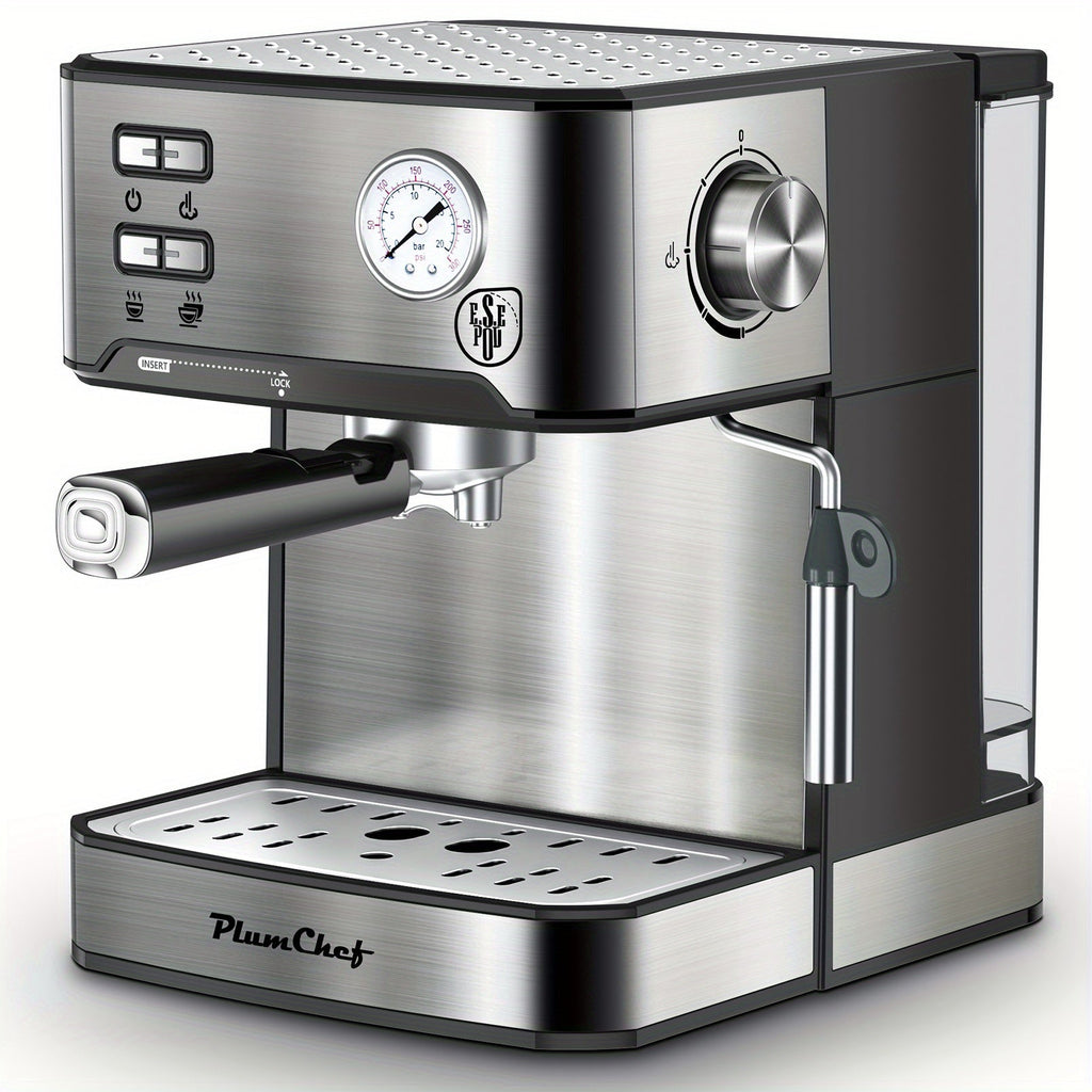Espresso Machine Stainless Steel – Dual-Brew Coffee Maker with 54.1oz Water Tank, High-Pressure Steam Wand, ESE Pod & Ground Coffee Compatible, 1 & 2 Cup Brewing, Overpressure Protection for Home Barista