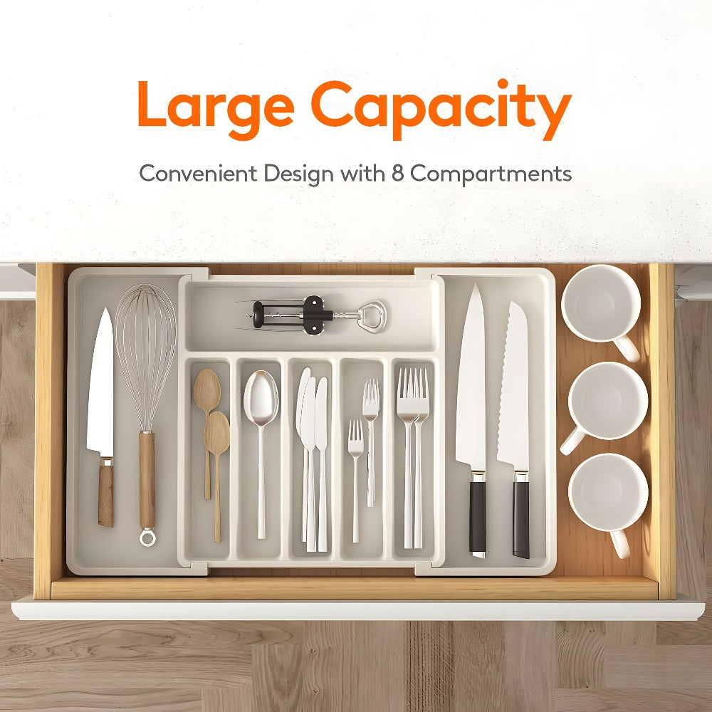 Drawer Organizer, Utensil & Cutlery Storage Tray for Kitchen Drawer, Expandable Knife Fork Spoon Holder 22.4" x 15" x 2"