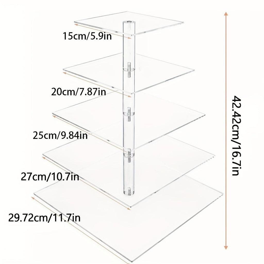 5-Tier Acrylic Cupcake Stand with LED String Lights – Square Dessert Display Tower for 60 Cupcakes Birthday Wedding Baby Shower Tea Party Elegant Transparent Cake Display Rack Easy to Assemble