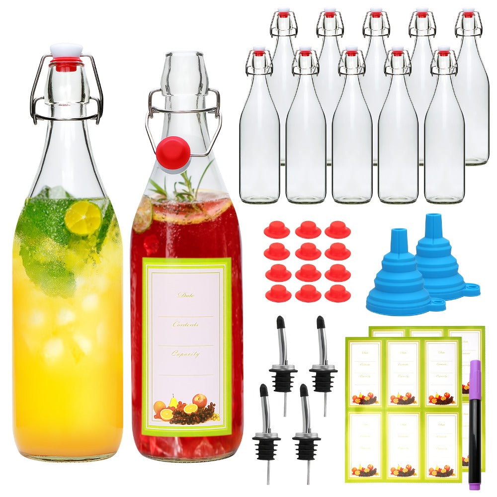 Flip Top Glass Bottles with Stopper 16oz | Airtight Swing Top Bottle for Kombucha, Juice, Vinegar, Honey, Vanilla Extract – Kitchen Storage Set