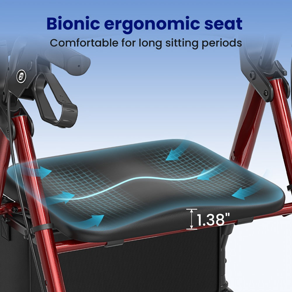 Rollator Walkers For Seniors with Ergonomic Backrest and Dual Adjustable Height
