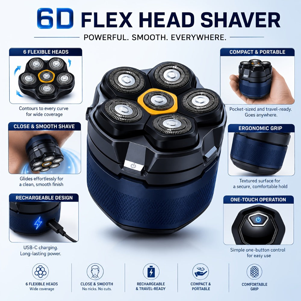Head Shaver (6-Blade 1400mAh) for Bald Men in a USB-C Rechargeable Electric Razor Design with LED Display