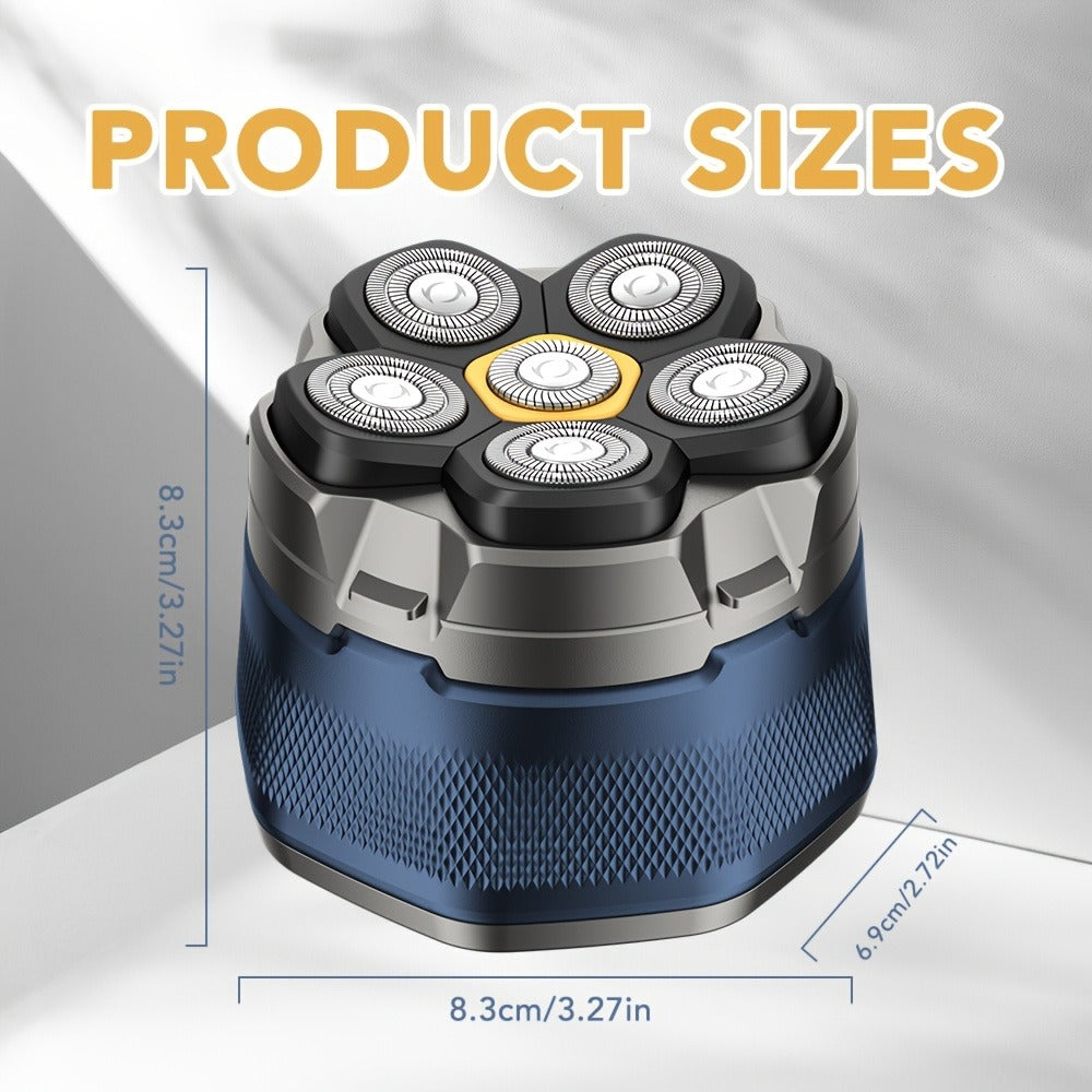 Head Shaver (6-Blade 1400mAh) for Bald Men in a USB-C Rechargeable Electric Razor Design with LED Display