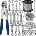 264Pcs Wire Rope Crimping Tool Kit 328ft – Stainless Steel Hook Eye Turnbuckle Thimble Aluminum Crimping Sleeve for Outdoor Garden Railing String Light Hanging