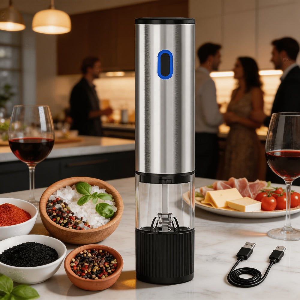 Electric Pepper Grinder with 5-Level Adjustable Coarseness and Ceramic Core for Kitchen Cooking