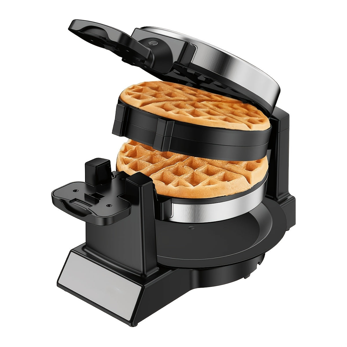 Rotating Belgian Waffle Maker 180° Flip Waffle Iron - Non-Stick Plates, Adjustable Browning Control, Foldable Cool-Touch Handle, Removable Drip Tray, Space-Saving Stainless Steel Design for Home Brunch