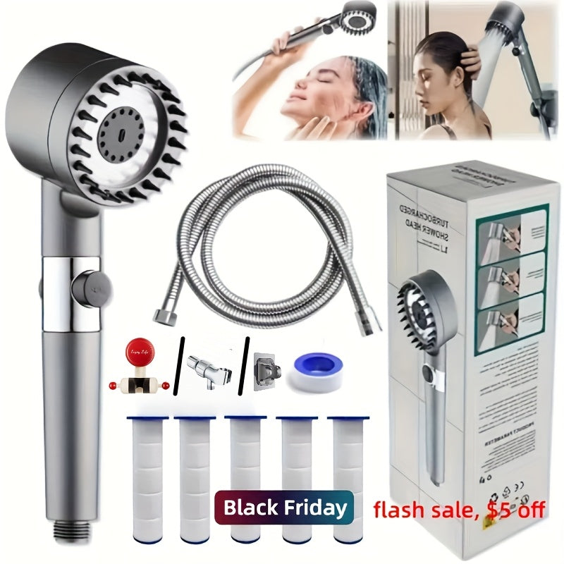 Shower Head, Filtered Set 9-Piece 3-Stage Adjustable High Pressure Handheld, Wall Mounted Rainfall Shower Combo
