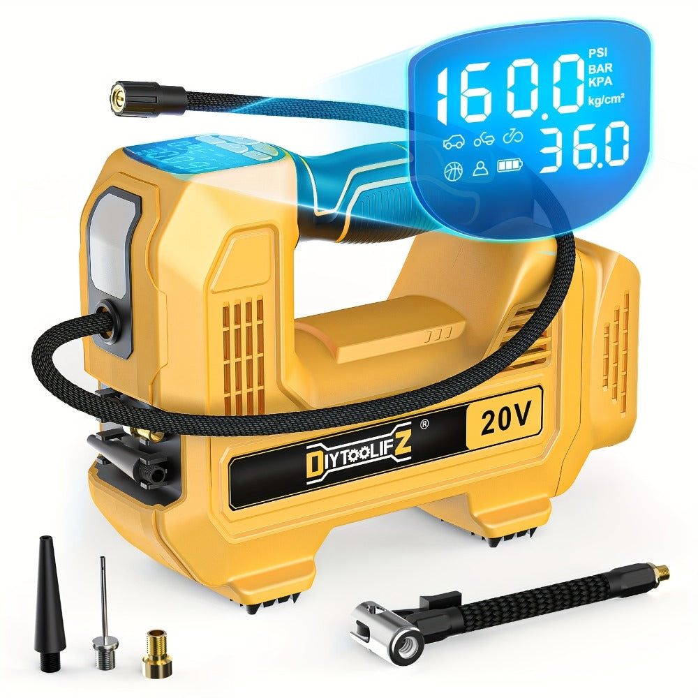 Tire Inflator, Cordless 160PSI Portable Air Compressor Compatible, DeWalt 20V / 18V Battery Digital Pressure Gauge