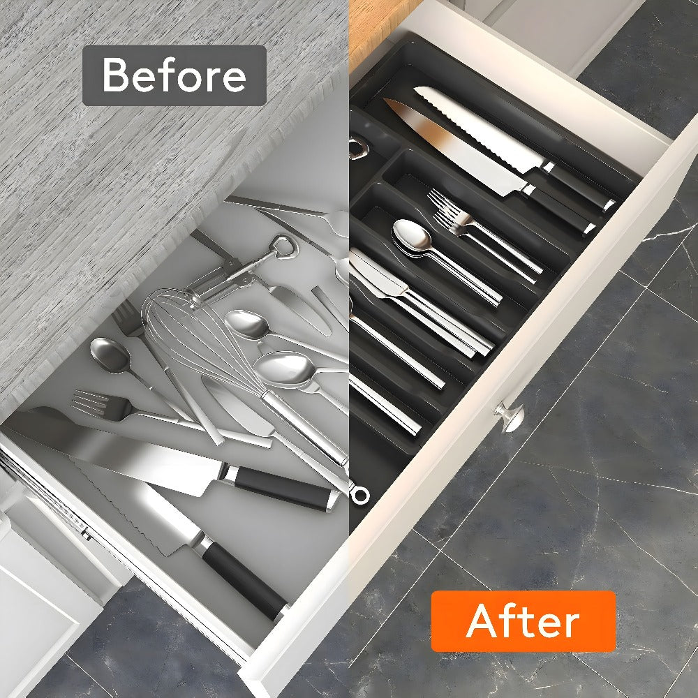 Drawer Organizer, Utensil & Cutlery Storage Tray for Kitchen Drawer, Expandable Knife Fork Spoon Holder 22.4" x 15" x 2"