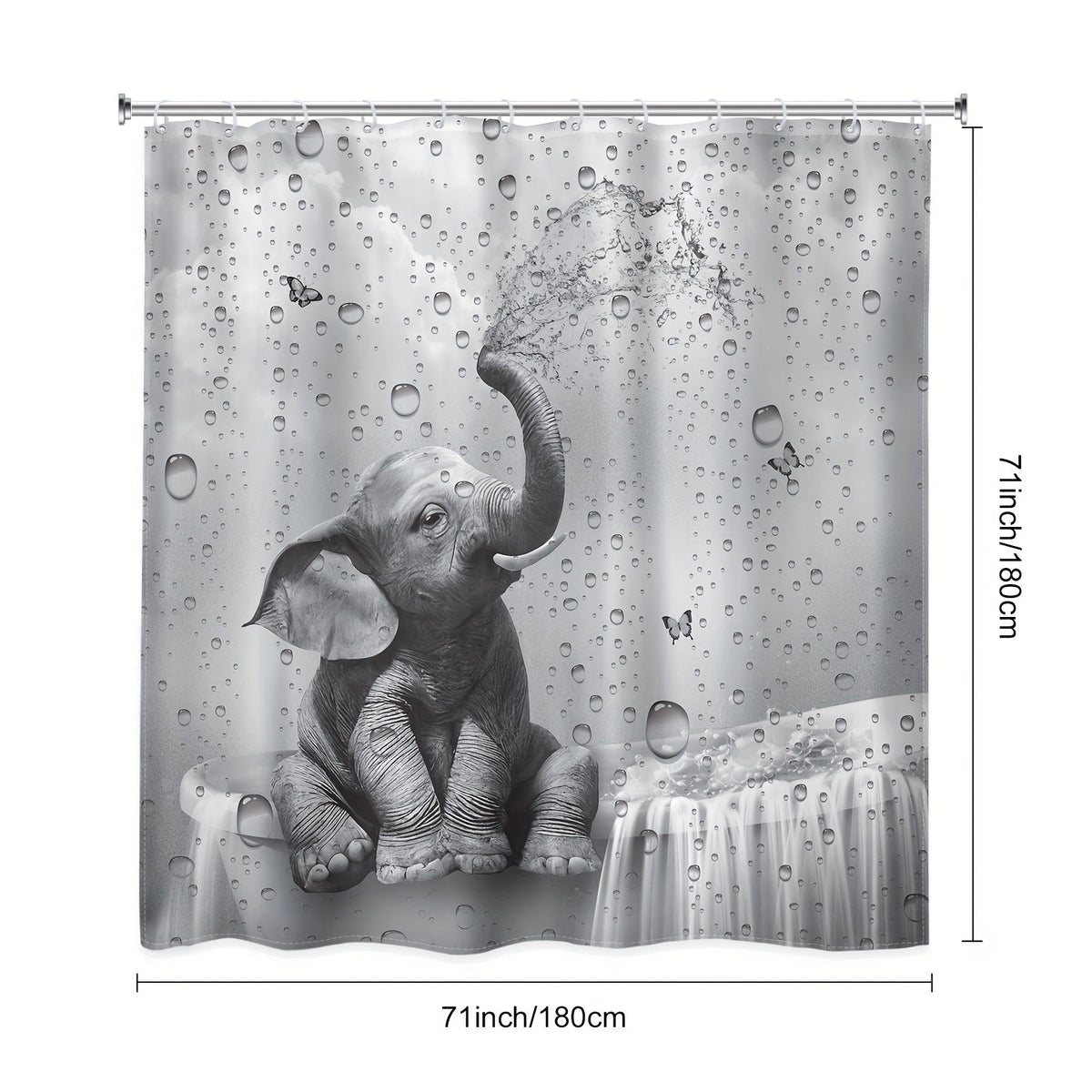 Shower Curtain Set Funny Elephant Bathroom Decor with Hooks Anti-Slip Floor Mat Toilet U-Shaped Mat African Wildlife Bath Decor Gray