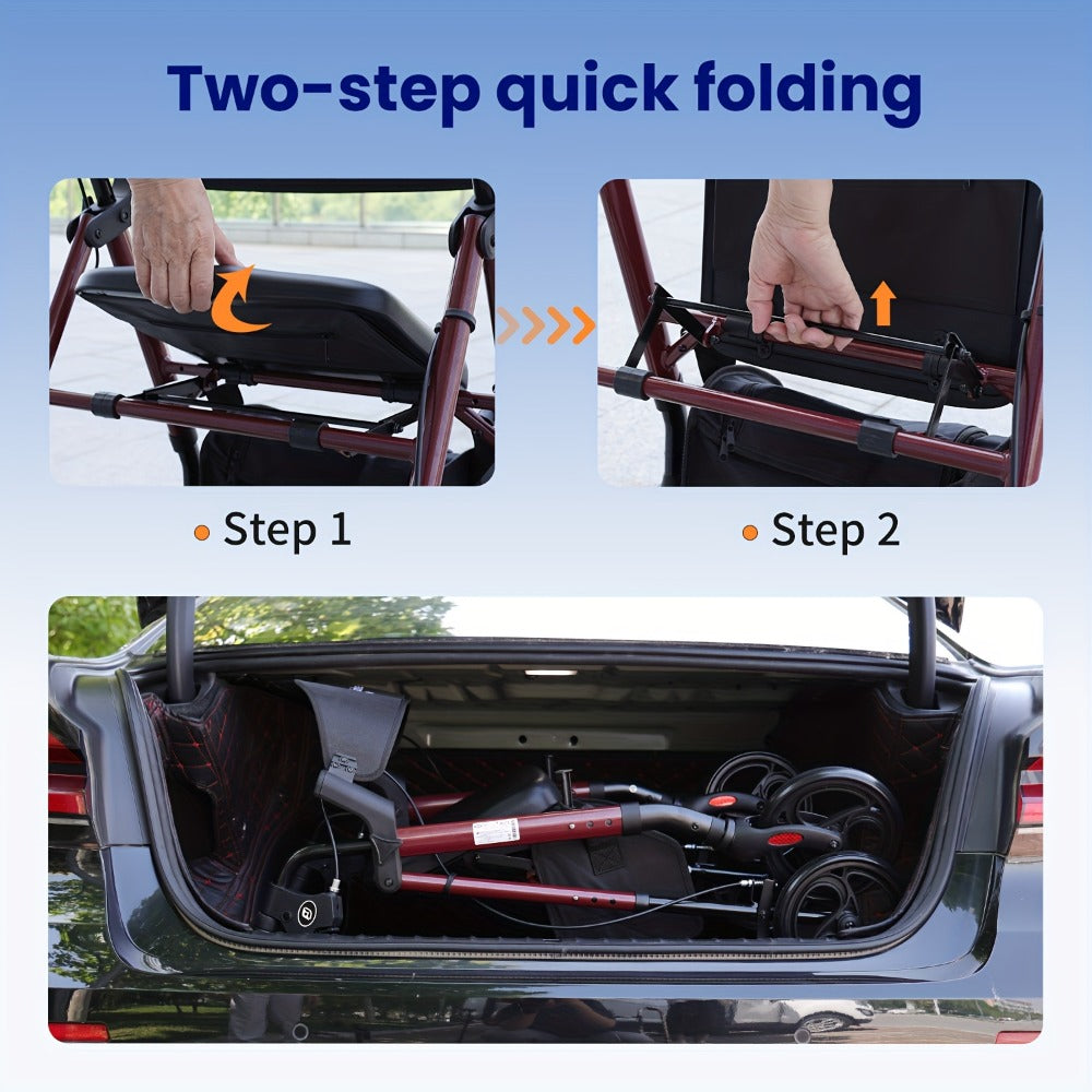 Rollator Walkers For Seniors with Ergonomic Backrest and Dual Adjustable Height