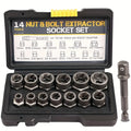 Nut Extractor Kit 14pcs, Damaged Bolt & Nut Remover Set with 13 Stripped Nut Extractors & 1 Hex Socket Adapter, 1/4" to 3/8" Drive Lug Nut Removal Tool for Construction, Auto & Home Repair