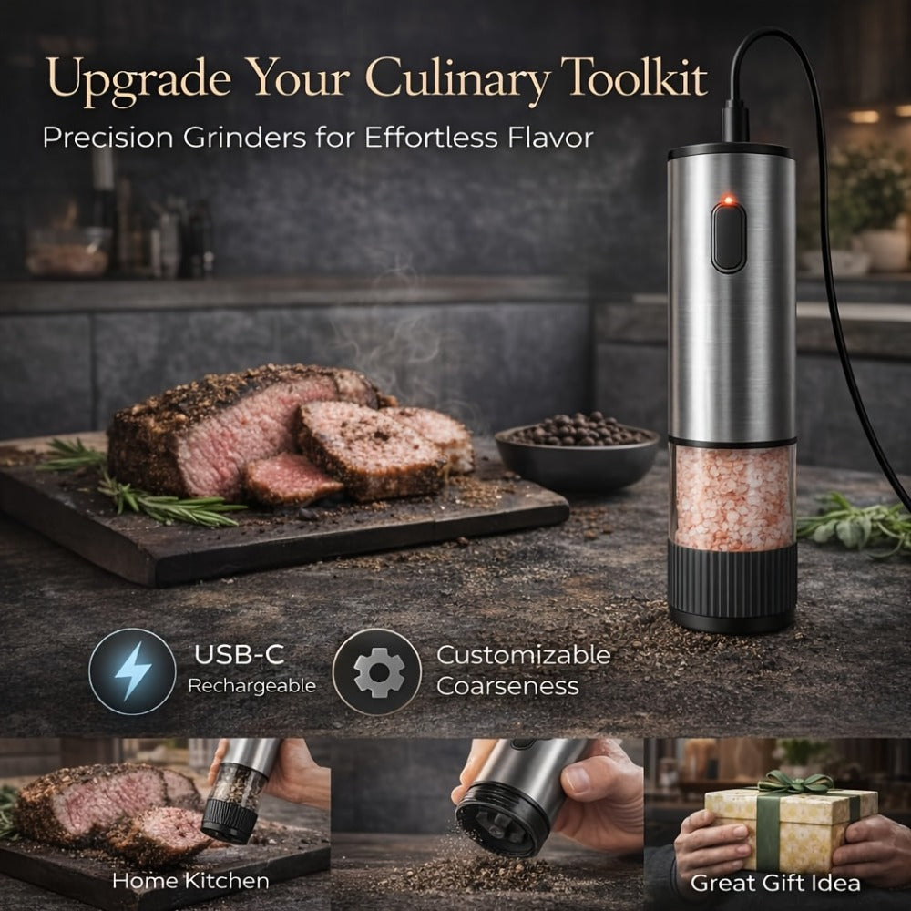 Electric Pepper Grinder with 5-Level Adjustable Coarseness and Ceramic Core for Kitchen Cooking