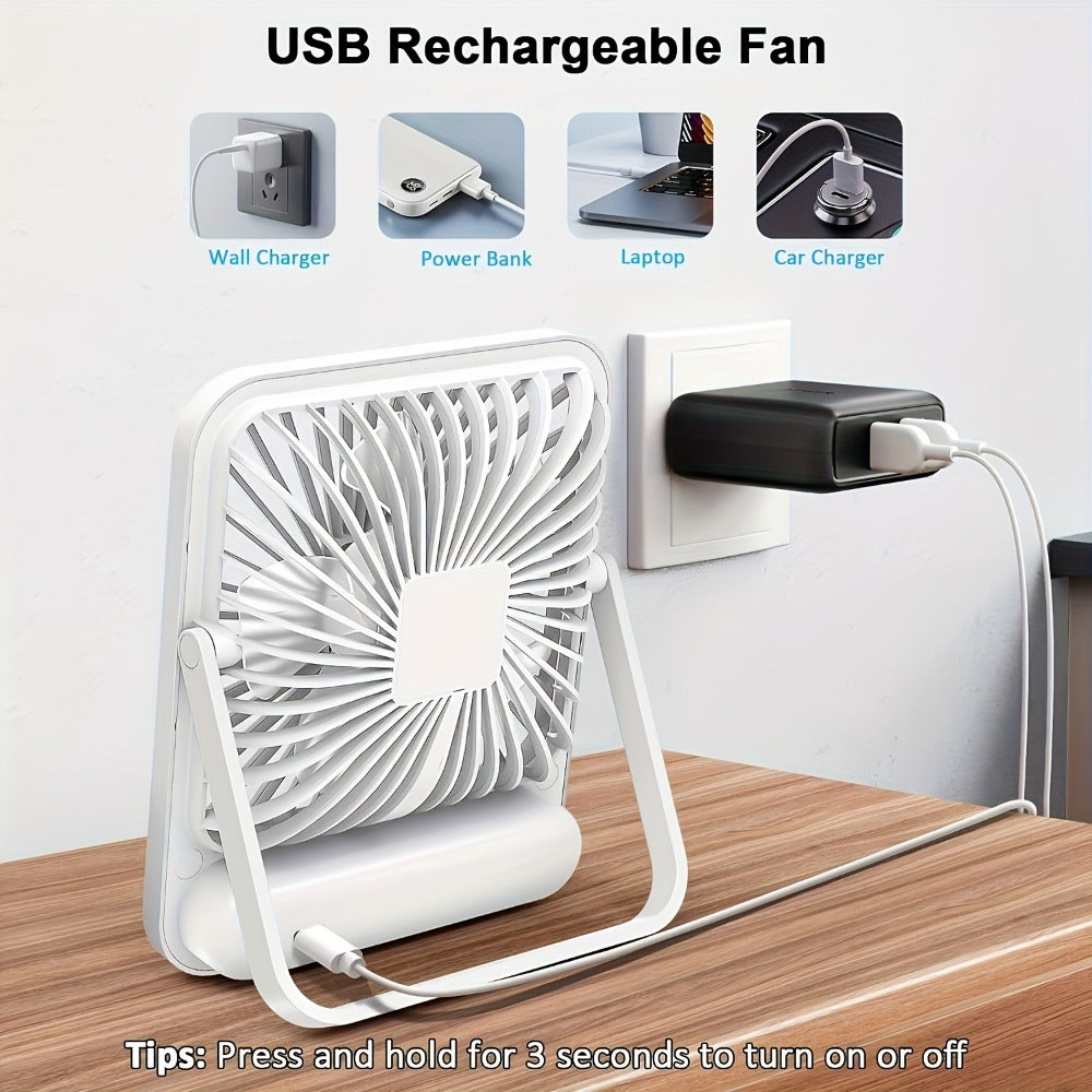 Desk Fan, Mini Desktop Fan Square Design, Ultra-Quiet 5-Speed USB Rechargeable 1800mAh Portable Cooling Fan for Home
