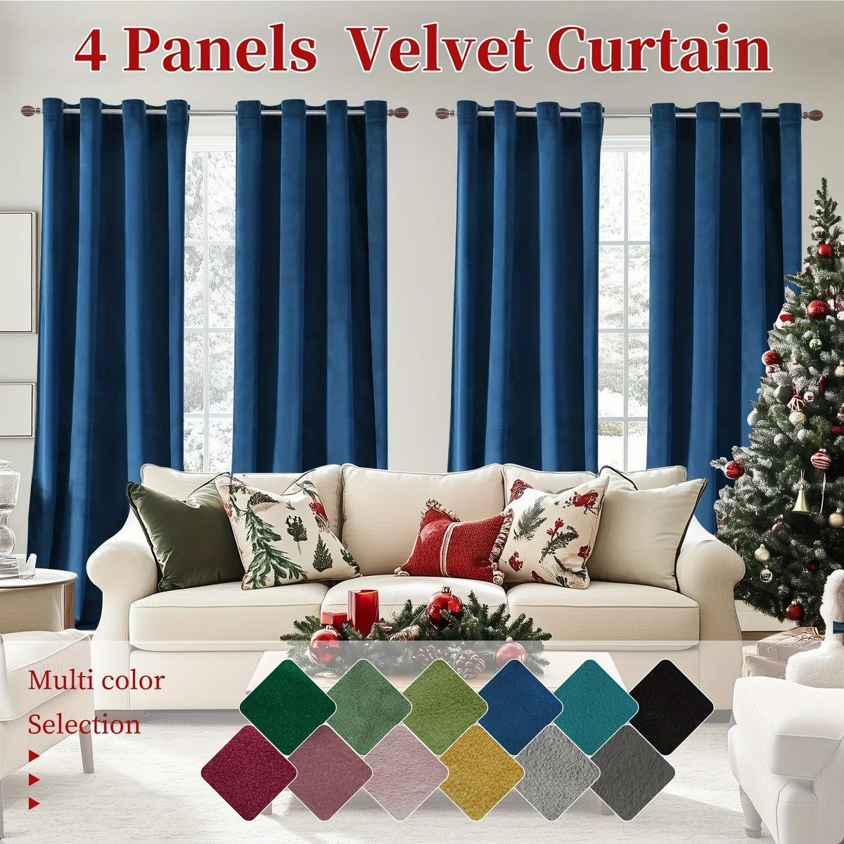 Blackout Curtains 4 Panels Velvet Thermal Insulated Noise Reducing Grommet Top Room Darkening Drapes for Living Room Bedroom Decor