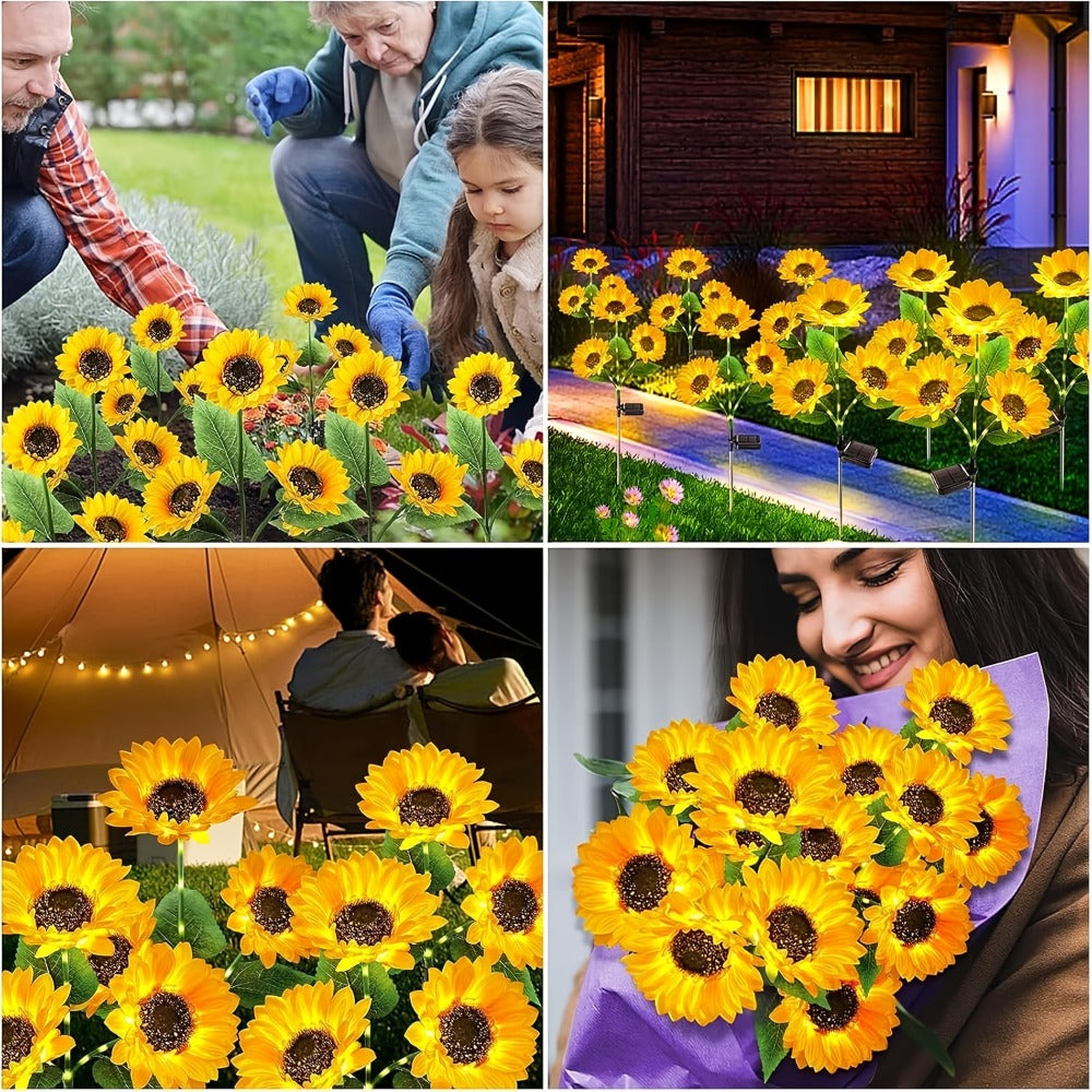 Patio Solar Sunflower Garden Stake Lights 4 Pack with 8 Clip-On Butterfly Accessories