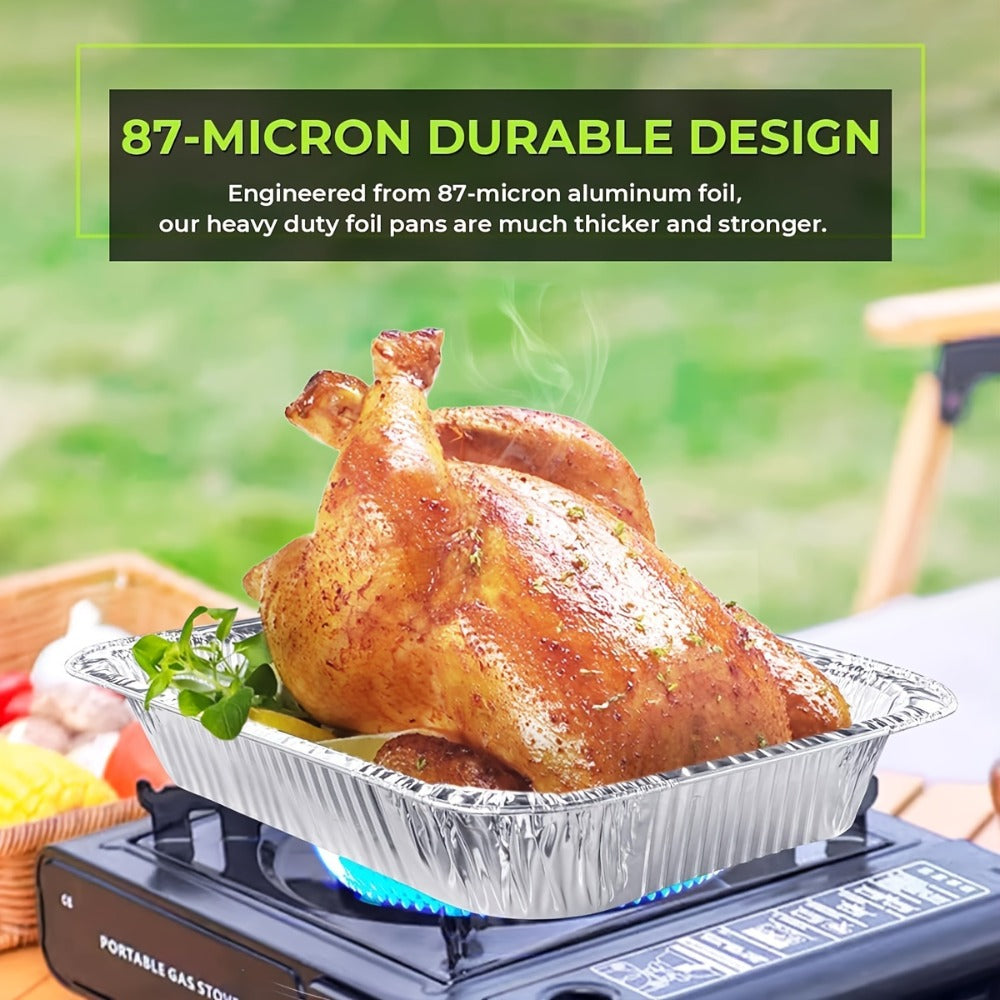 25 Pack Disposable Aluminum Pans with Lids for Roasting and Reheating