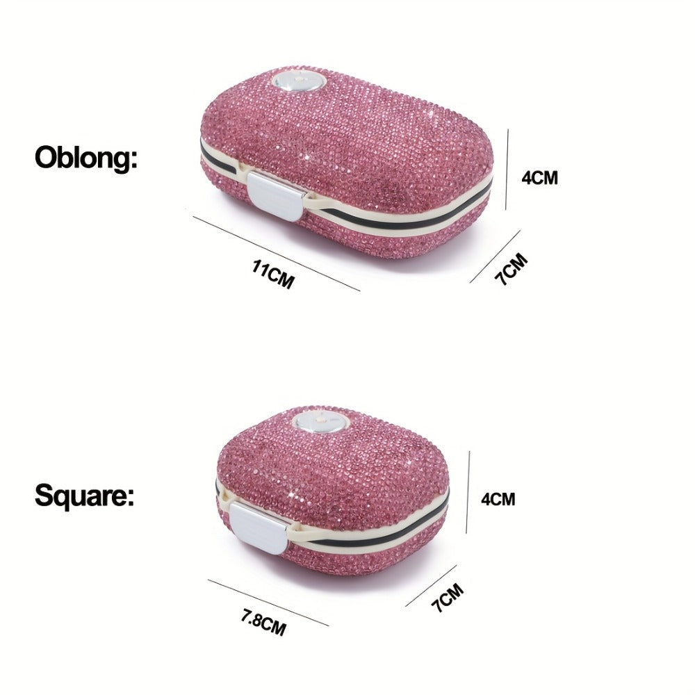 Pill Organizer with Seven Separate Compartments, Compact Square or Oblong Travel Case for Daily Supplements