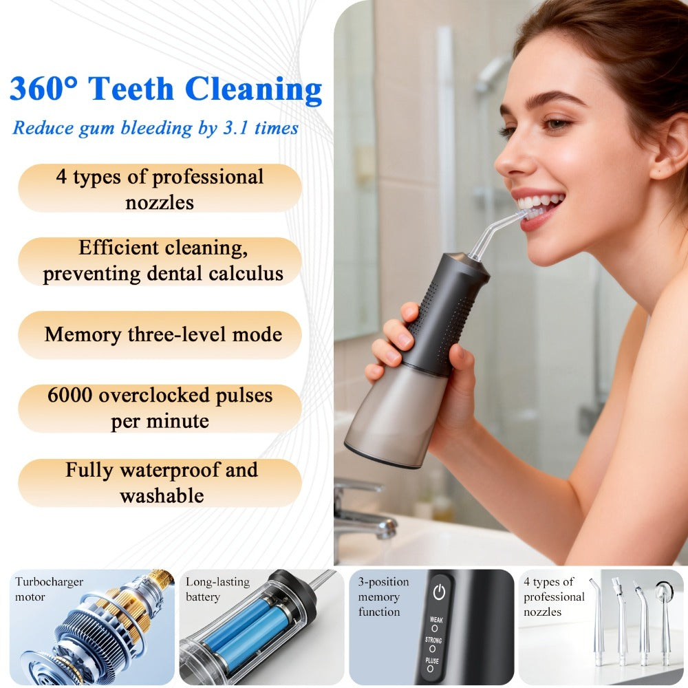 Water Flosser Cordless, Rechargeable Electric Dental Cleaner, Portable for Home & Travel Use