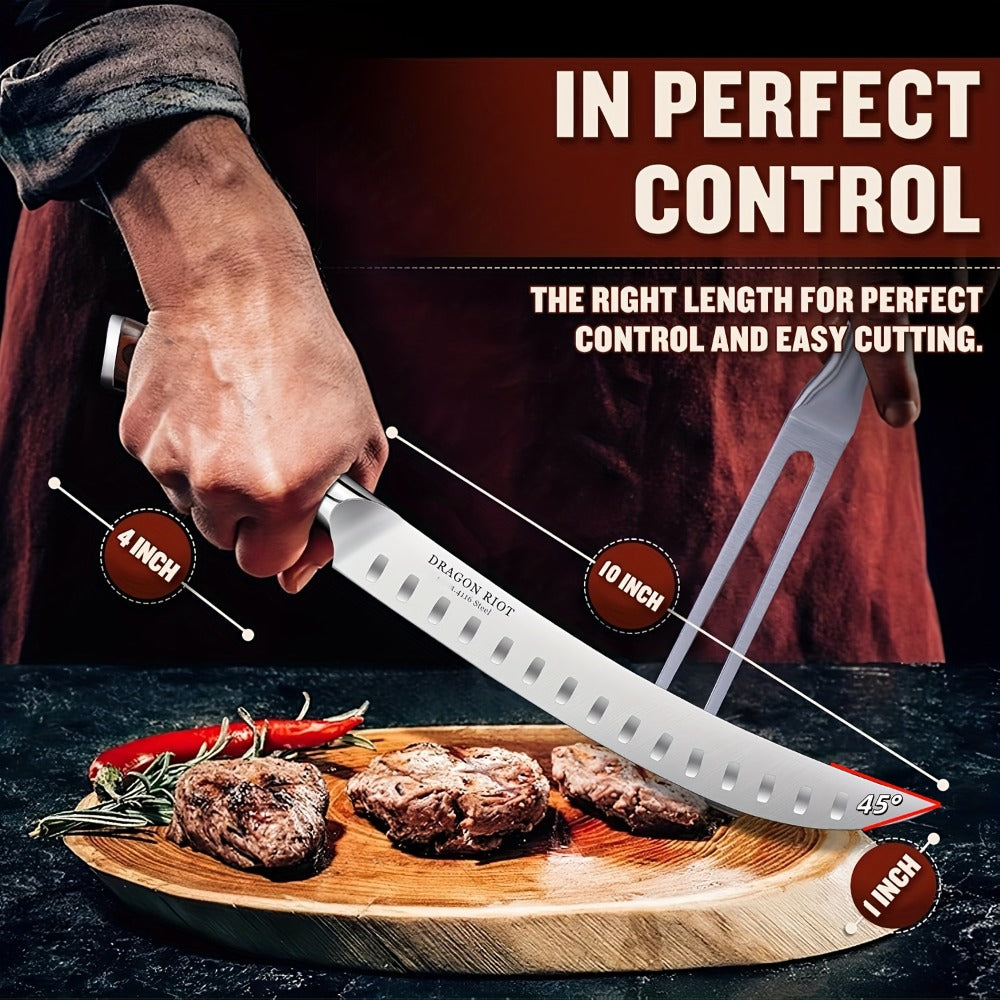 10 Inch Brisket Carving Knife with Ergonomic Wood Handle for BBQ