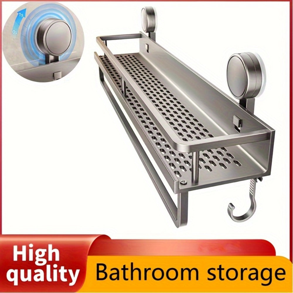 Wall-Mounted Suction Cup Shelf with Towel Hook for Shampoo and Soap Storage in the Bathroom, Shower Caddy