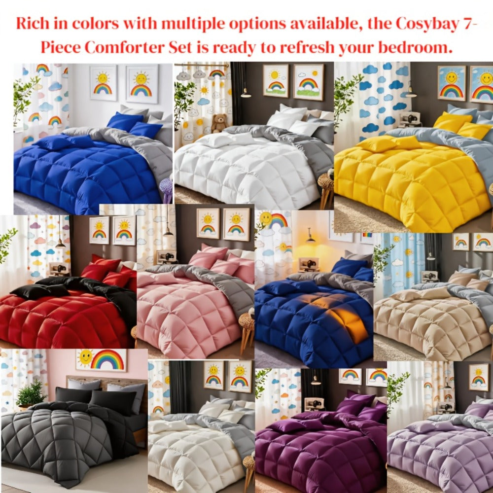 Bed in a Bag Full Queen and King Comforter Set in Soft Satin-Like Fabric (7 Piece)