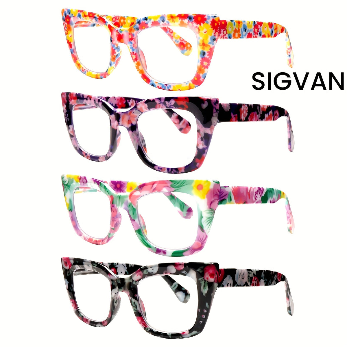 Reading Glasses Blue Light Blocking for Women 4 Pack – Cat Eye Frames with Metal Spring Hinges, Multicolor Floral Gradient Computer Eyeglasses