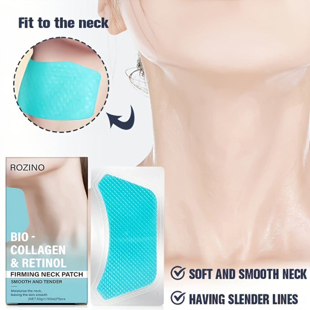Bio Collagen Neck Lift Mask 5 Pack - Moisturizing & Brightening Gel Patches | Anti-Wrinkle, Anti-Aging, Firming Neck Skincare Treatment
