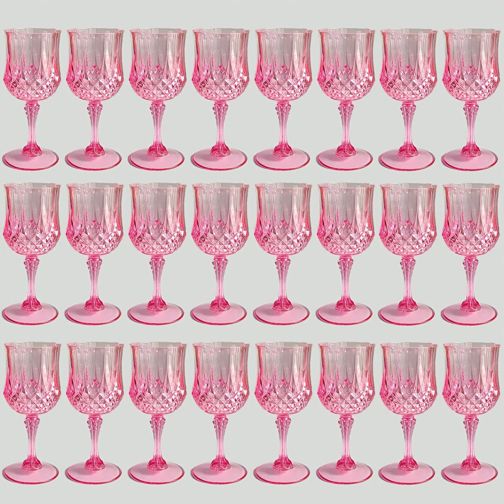 Plastic Wine Glasses 24 Pack – Colorful Shatterproof Goblets for Parties, Weddings & Events – Reusable Vintage-Style Stemmed Cups – Lightweight Bulk Drinkware in Pink, Gold, Blue, Rose Gold & Green