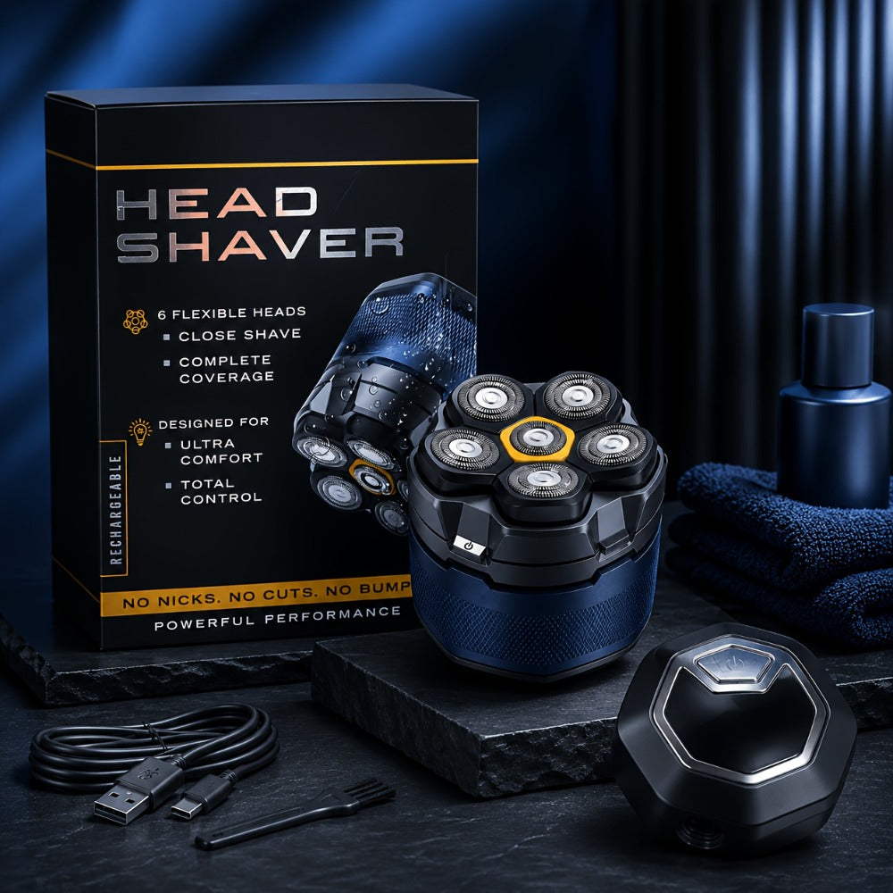 Head Shaver (6-Blade 1400mAh) for Bald Men in a USB-C Rechargeable Electric Razor Design with LED Display
