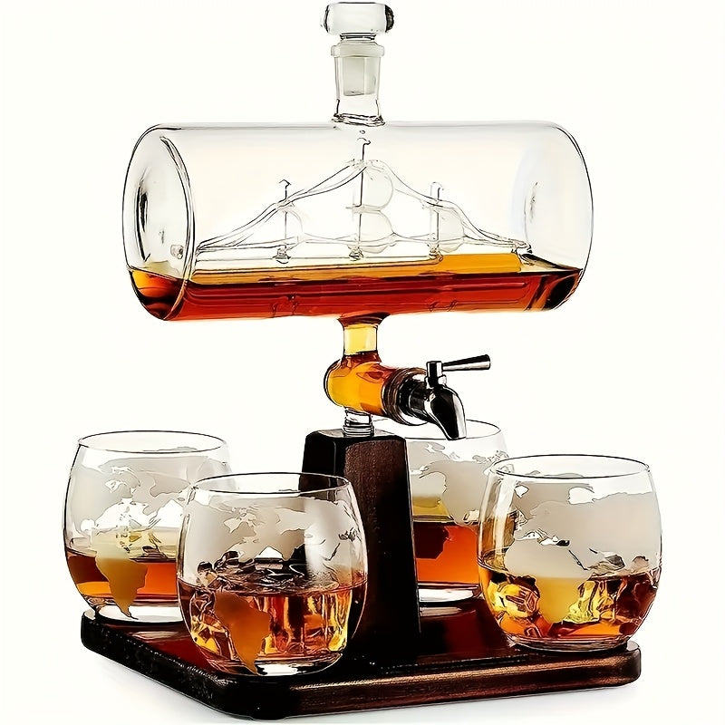 Whiskey Decanter Set 1000ml with 4 Spherical Glasses | Crystal Clear Liquor Decanter Pourer for Whiskey Wine Bourbon Scotch | Bar Accessories Gift Set for Men Home Bar Cocktail Entertaining