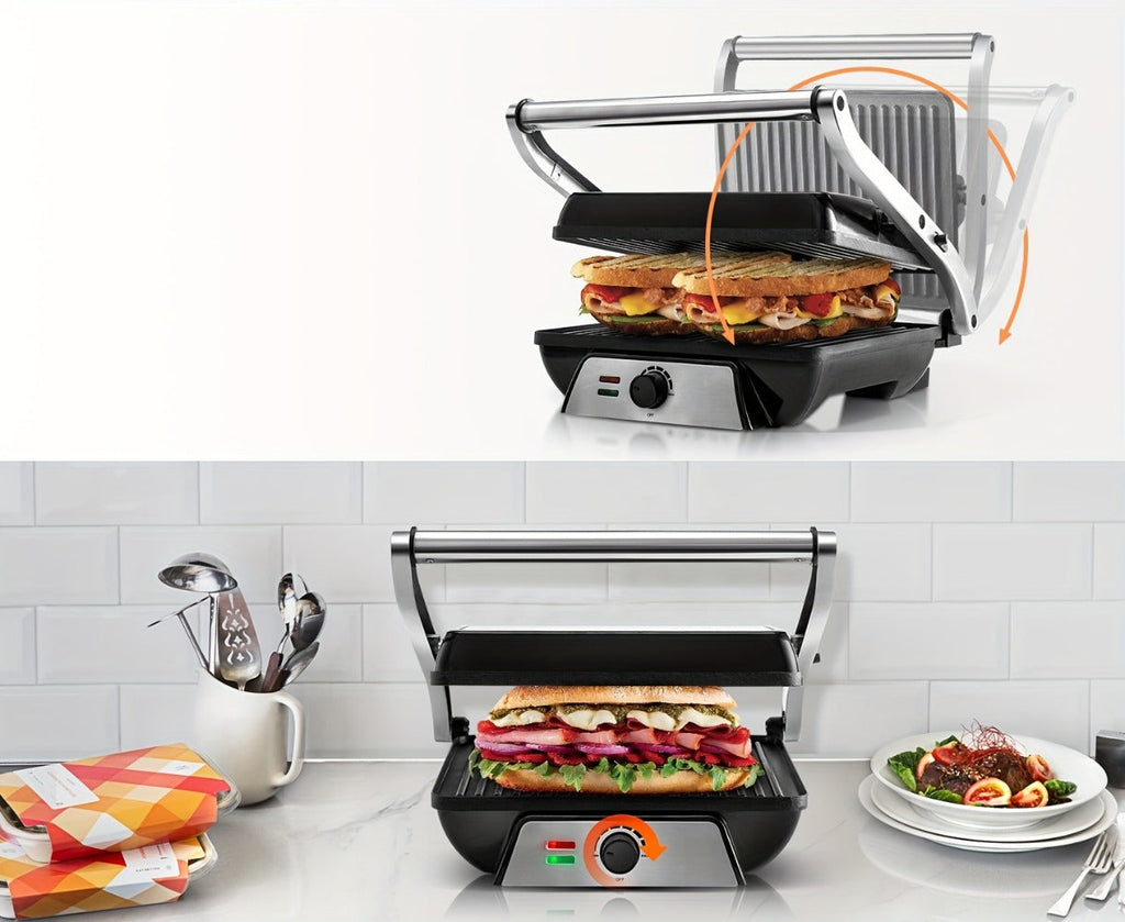 Sandwich Maker with Floating Hinge Grease Tray Temperature Control for Home Dorm Office