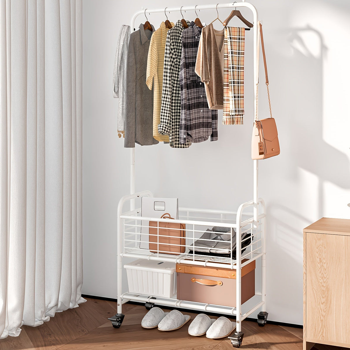 Laundry Basket, Wheels and Hanging Rack, Multifunctional Clothes Hamper for Laundry Room Bedroom Bathroom