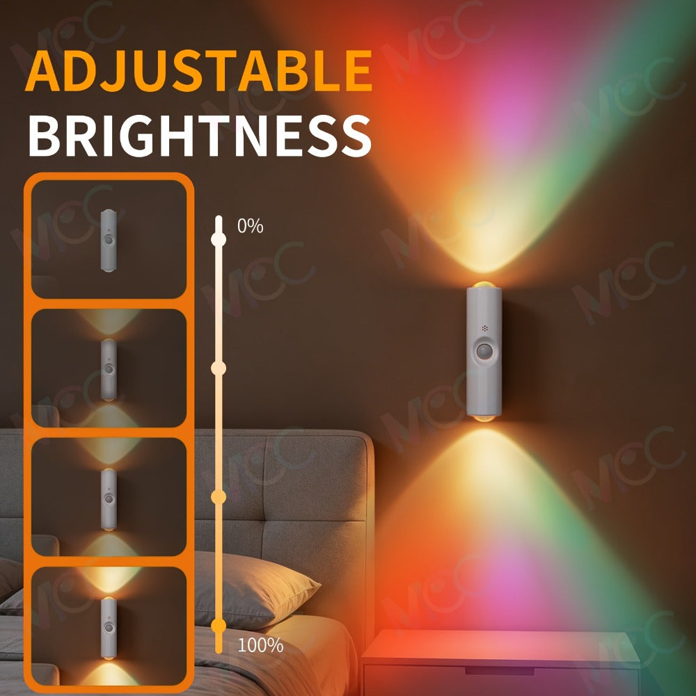 Night Light, LED Magnetic Dual Voice & Motion Sensor 9 Colors Dimmable, Drill-Free Magnetic Install for Hallway